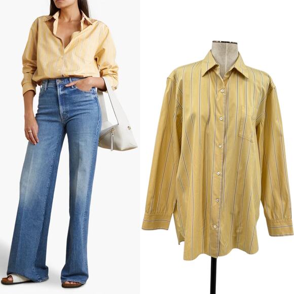 Nili Lotan Tops - Nili Lotan Kristen Striped‎ Cotton Poplin Shirt Button Down Yellow Size Large